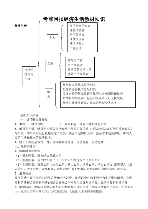 经济生活考前回扣教材知识