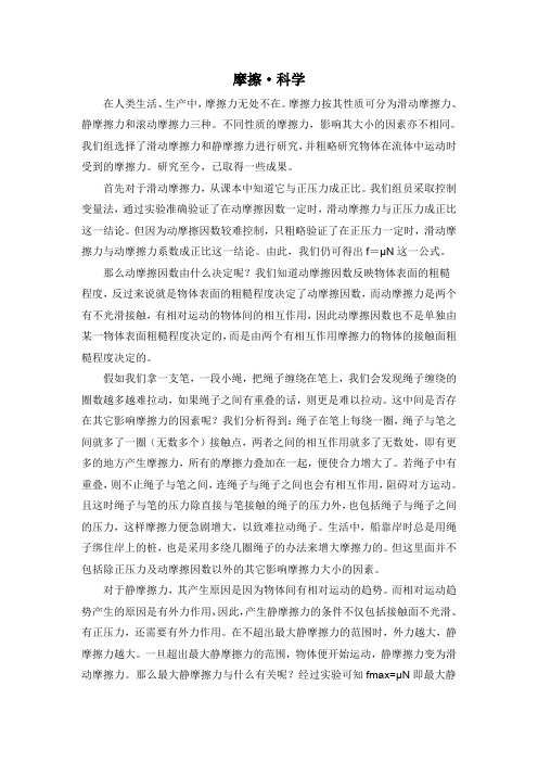 摩擦 初中科学小论文