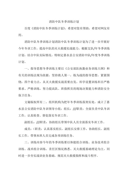消防中队冬季训练计划