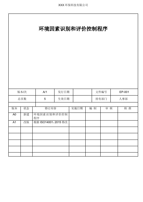 环境因素识别和评价控制程序