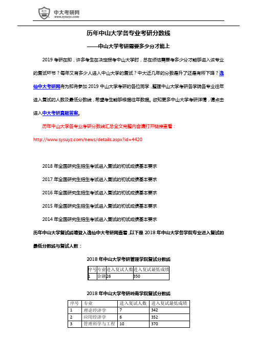 历年中山大学各专业考研通过复试分数线的情况