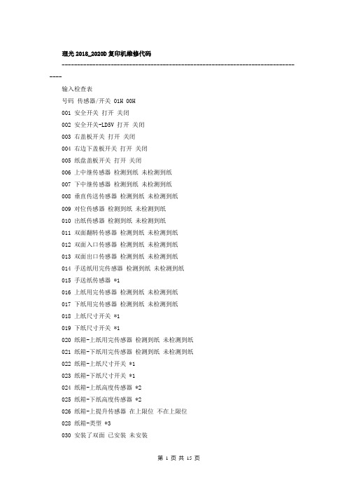 理光2018_2020D复印机维修代码