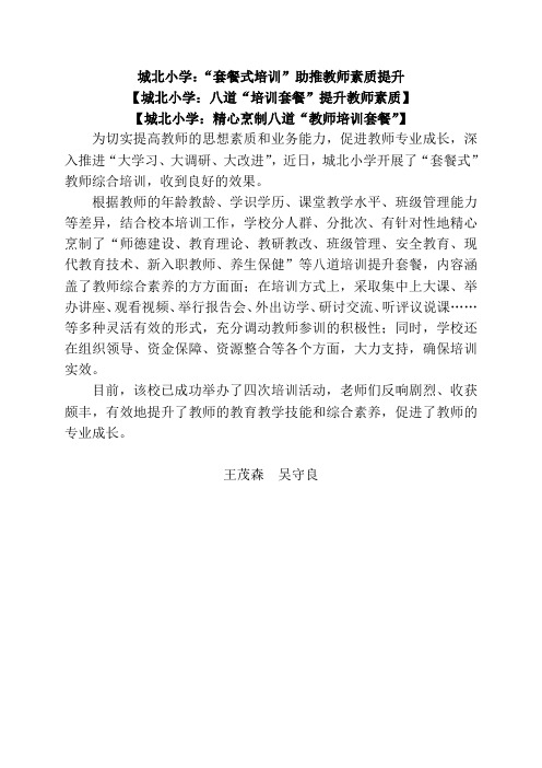 城北小学：“套餐式培训”助推教师素质提升