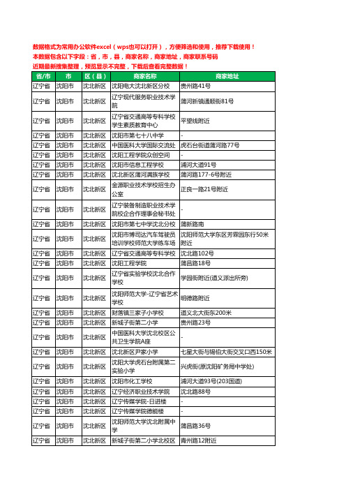 2020新版辽宁省沈阳市沈北新区学校工商企业公司商家名录名单黄页联系电话号码地址大全137家