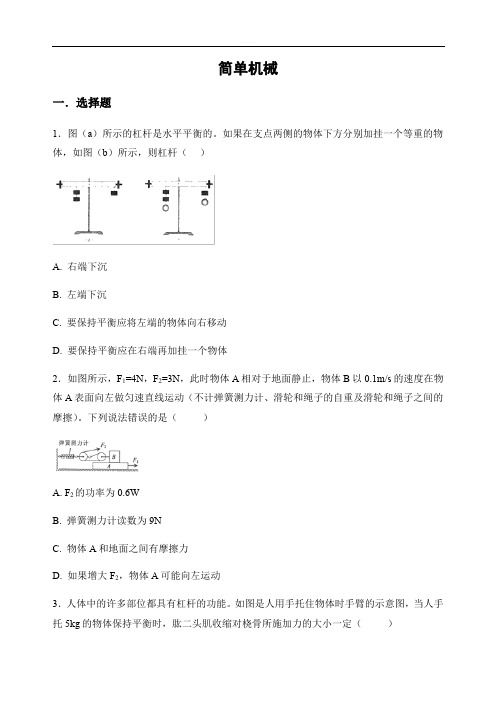 2019年苏科版中考物理专题：简单机械