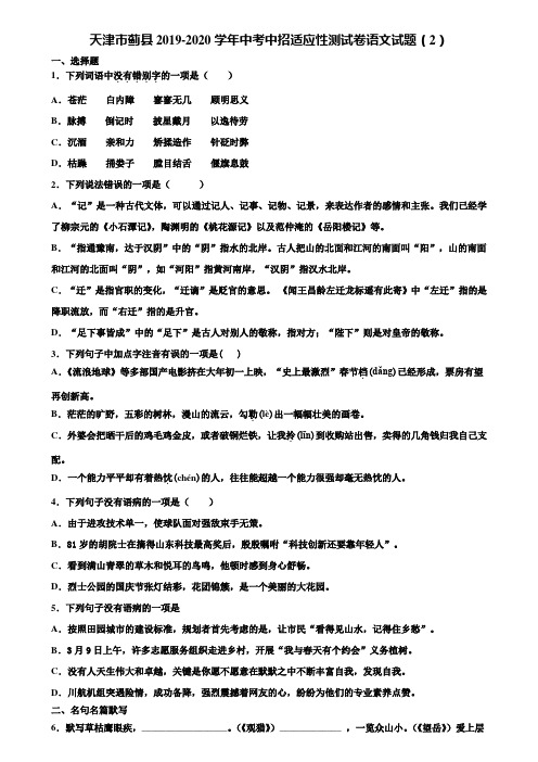 天津市蓟县2019-2020学年中考中招适应性测试卷语文试题(2)含解析