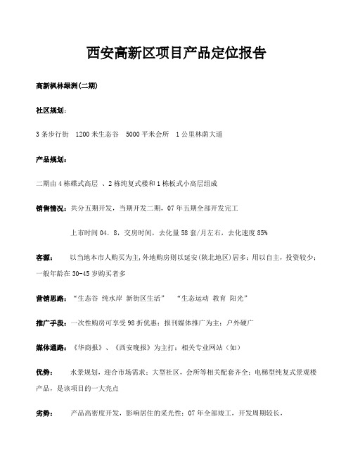 西安高新区项目产品定位报告