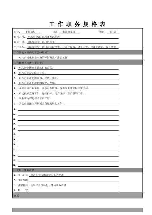 策划部工作职务规格表