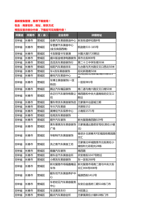 新版吉林省长春市宽城区汽车装具企业公司商家户名录单联系方式地址大全169家