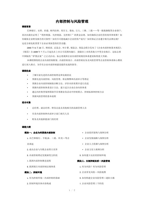 内部控制与风险管理-曾国庆老师Word版