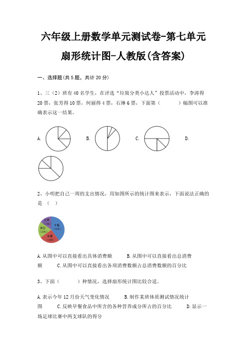 六年级上册数学单元测试卷-第七单元 扇形统计图-人教版(含答案)