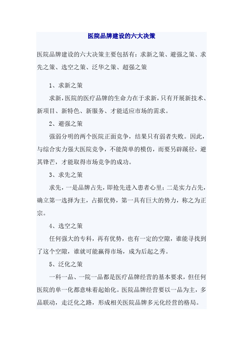 医院品牌建设的六大决策