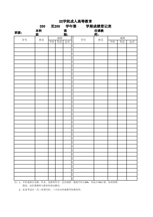 成绩登记表通用模板