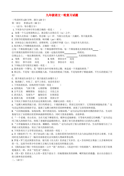 山东省诸城市密州街道卢山初中九年级语文一轮复习试题(含解析)