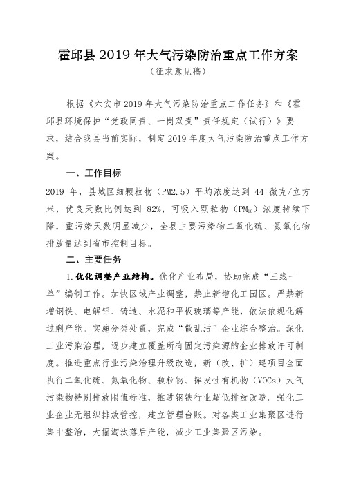 霍邱县2019年大气污染防治重点工作方案.doc