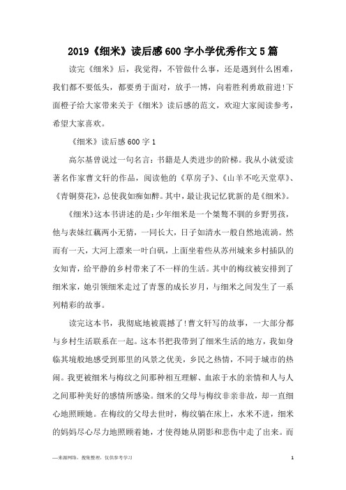 2019《细米》读后感600字小学优秀作文5篇
