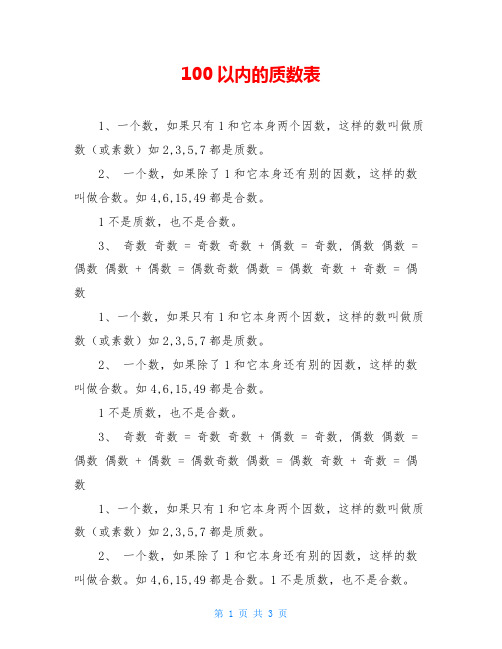 100以内的质数表