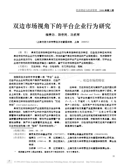 双边市场视角下的平台企业行为研究