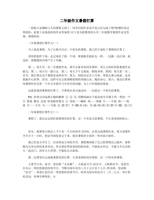 二年级作文暑假打算
