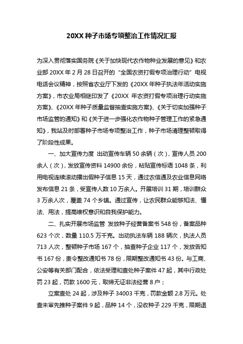 20XX种子市场专项整治工作情况汇报