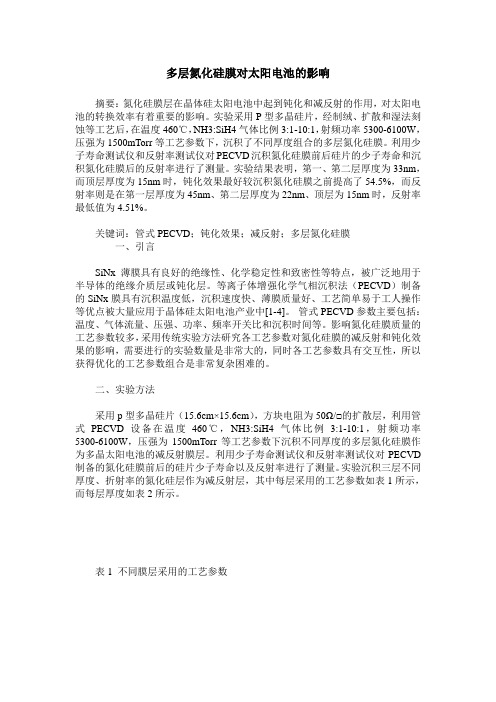 多层氮化硅膜对太阳电池的影响