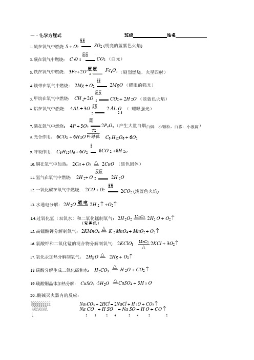 (完整版)浙江省绍兴市第一初级中学浙教版八年级科学下册化学方程式总结,推荐文档