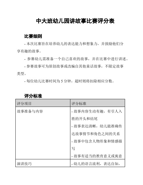 中大班幼儿园讲故事比赛评分表