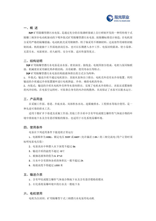 BQW矿用隔爆型潜污水电泵详细说明书