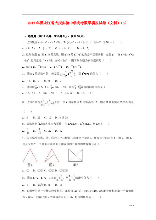 黑龙江省大庆实验中学高考数学模拟试题(5)文(含解析)