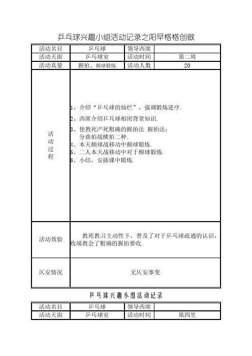 乒乓球兴趣小组活动记录