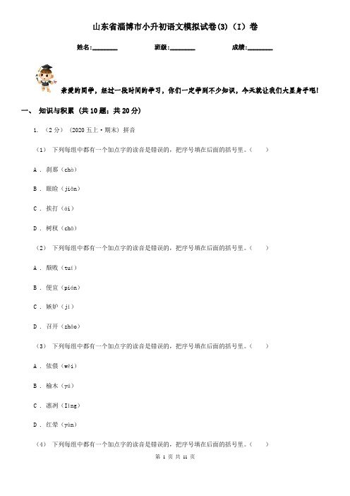 山东省淄博市小升初语文模拟试卷(3)(I)卷