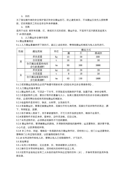 人力搬运安全管理规定