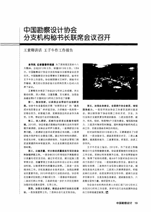 中国勘察设计协会分支机构秘书长联席会议召开 王素卿讲话 王子牛作工作报告