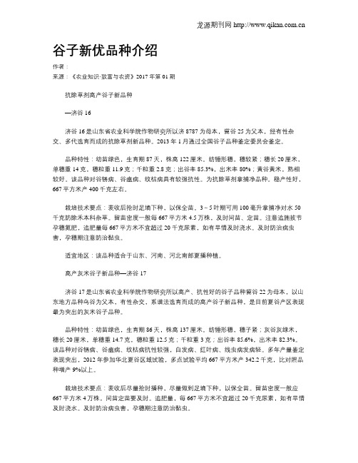 谷子新优品种介绍