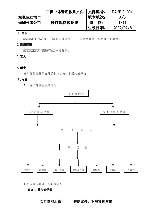 操作部岗位职责