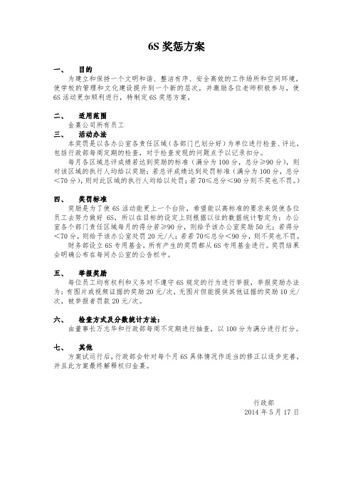 6S奖惩方案
