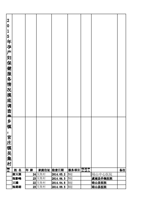 吴集村孕产妇保健服务情况摸底查表
