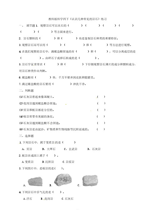 教科版四年级下册科学试题-4.2认识几种常见的岩石（含答案）