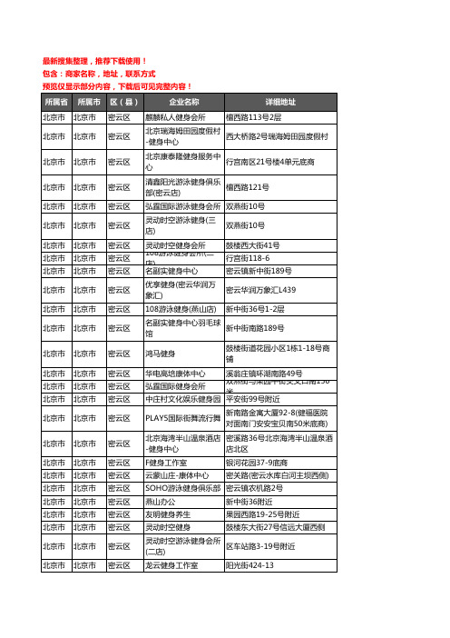 新版北京市北京市密云区健身房企业公司商家户名录单联系方式地址大全29家