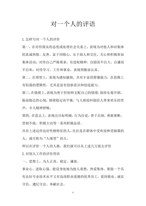 对一个人的评语