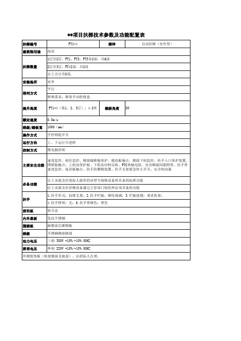 扶梯技术参数及功能配置表3-30