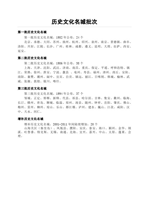 历史文化名城批次