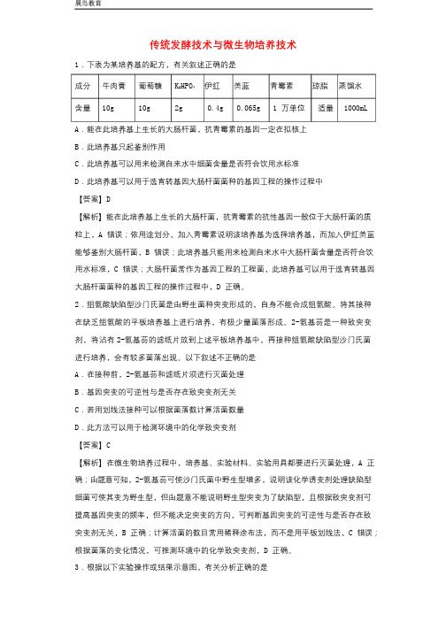 2020年高考生物考点-传统发酵技术与微生物培养技术新人教版