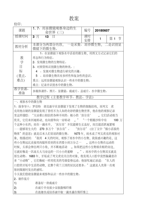 六年级下册科学教案第一单元《用显微镜观察身边的生命世界(三)》教科版