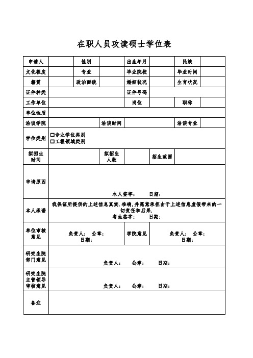 在职人员攻读硕士学位表