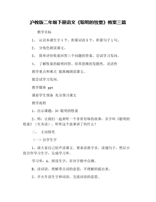 沪教版二年级下册语文《聪明的牧童》教案三篇