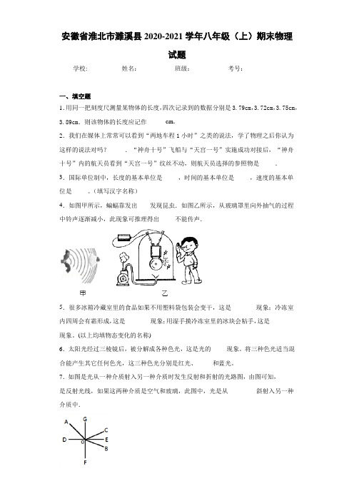 安徽省淮北市濉溪县2020-2021学年八年级(上)期末物理试题