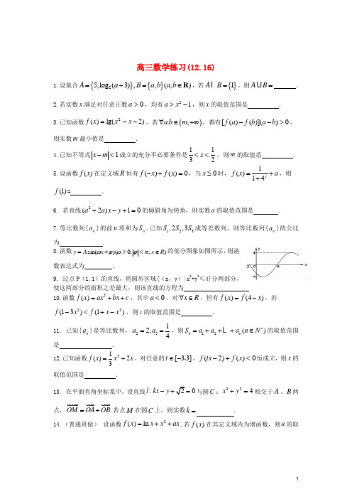 江苏省扬中市第二高级中学高三数学周末练习试题(12.16