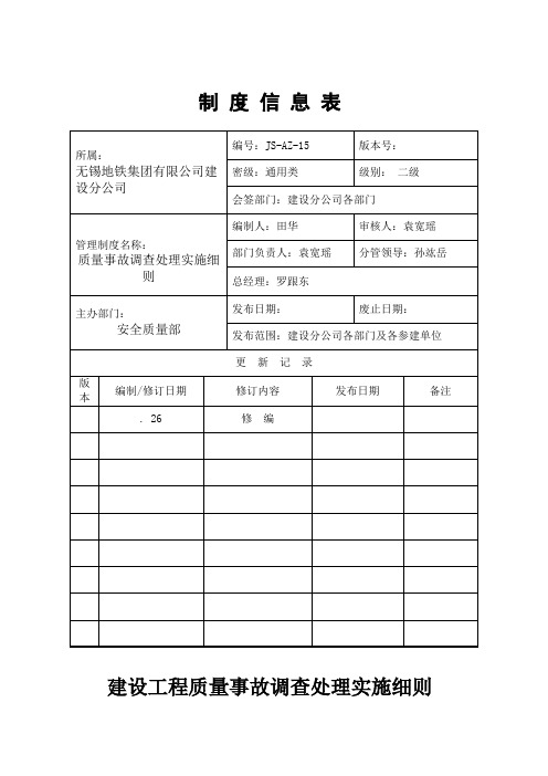 建设工程质量事故调查处理实施细则