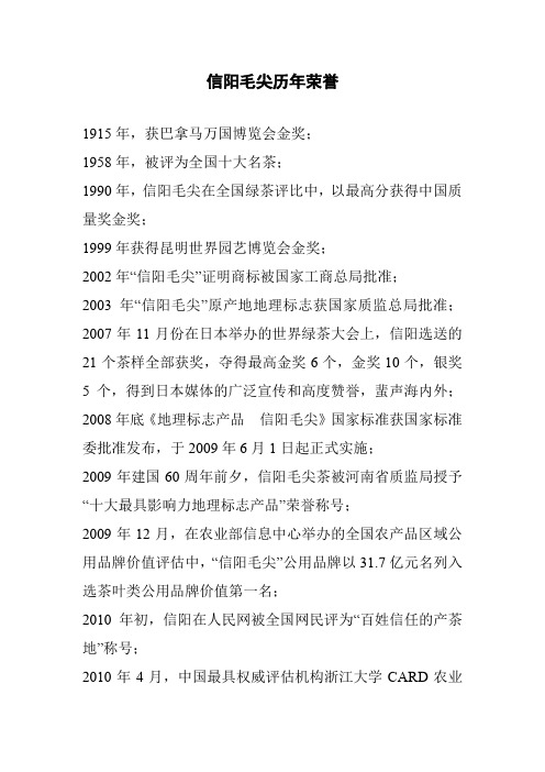 信阳毛尖历年荣誉